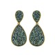 Brinco Fane's Pedra Drusa Verde Metal Dourado 