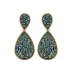 Brinco Fane's Pedra Drusa Verde Metal Dourado 