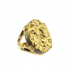 Anel Fane's Pedra Drusa Ouro Metal Dourado