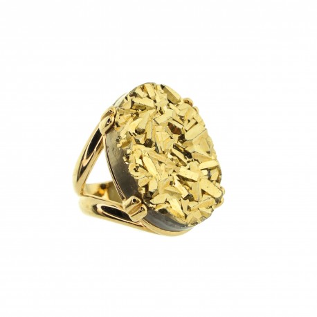 Anel Fane's Pedra Drusa Ouro Metal Dourado