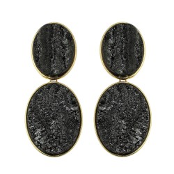 Brinco Fane's Pedra Drusa Negra Metal Dourado