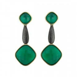 Brinco Fane's Pedra Natural Ágata Verde Dourado Grafite