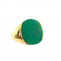 Anel Fane's Pedra Natural Verde Esmeralda Dourado