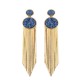 Brinco Fane's Pedra Drusa Azul Metal Dourado 