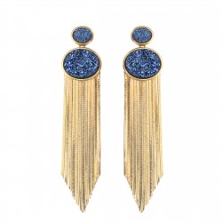 Brinco Fane's Pedra Drusa Azul Metal Dourado