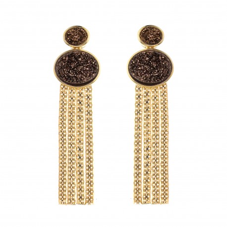 Brinco Fane's Pedra Drusa Bronze Metal Dourado 