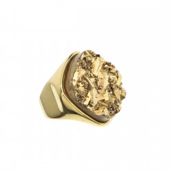 Anel Fane's Pedra Drusa Ouro Metal Dourado