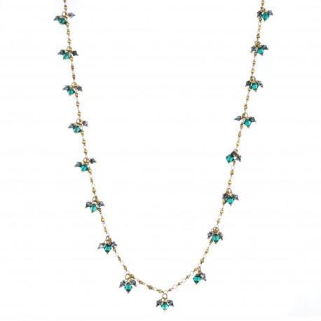 Colar Claudia Arbex Almare Longo Penca Cristais Ouro Vintage