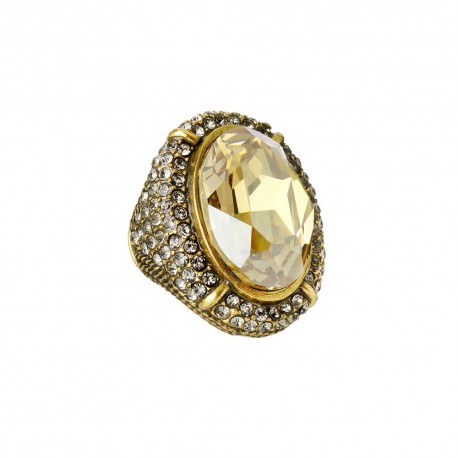 Anel Nádia Gimenes Classics Pavê Cristal Cor Mel Ouro Vintage