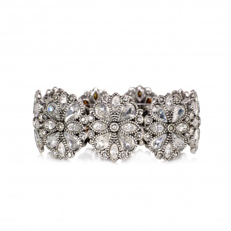 Pulseira Estela Geromini Festas EG Flores Cristais Prata