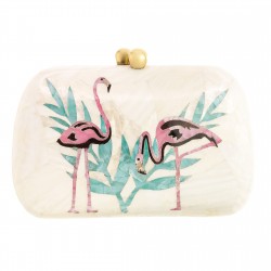 Bolsa Serpui Clutch Madrepérola Flamingos Marfim