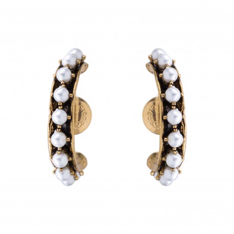 Brinco Monica Di Creddo Arco Argola Pérolas Ouro Vintage