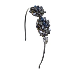 Tiara Gabriela Pires Couture Cristais Aro Metal Grafite