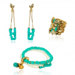Conjunto Camila Klein Nosso Jardim Marina Turquesa Ouro Velho