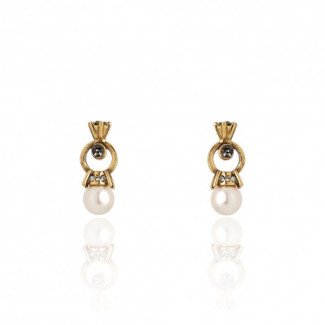 Brinco Claudia Arbex Diamond Pérola Cristais Ouro Vintage