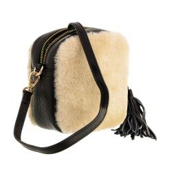 Bolsa Serpui Ivory Couro Natural Preto Pelo Marfim
