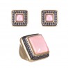 Conjunto Fane's Pedra Rosa Perolizada Metal Dourado