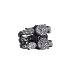 Anel Fane's Pedra Drusa Metal Preto