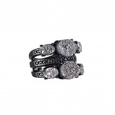 Anel Fane's Pedra Drusa Metal Preto