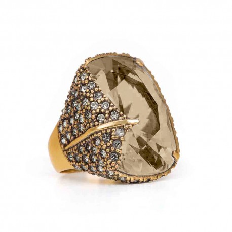 Anel Camila Klein Tucan Cristal Retangular Ouro Velho