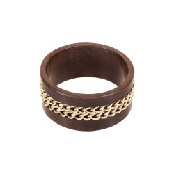 Pulseira Maria Chic Acessórios Madeira Elos Metal Dourado