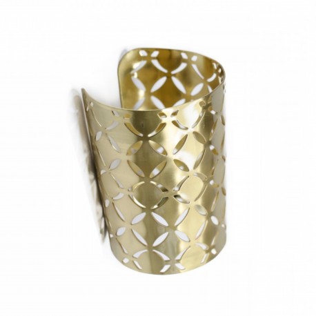 Bracelete Luiza Rogi Vazado Metal Escovado Ouro Vintage