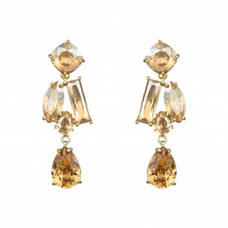 Brinco Dicini Solis Pingentes Cristais Dourado