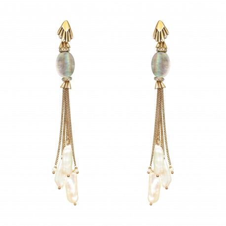 Brinco Claudia Arbex Bliss Longo Franjas Ouro Vintage