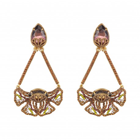 Brinco Claudia Arbex Blosson Pendulo Cristais Ouro Vintage