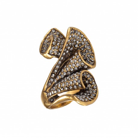 Anel Claudia Arbex La Violette Cristais Ouro Vintage