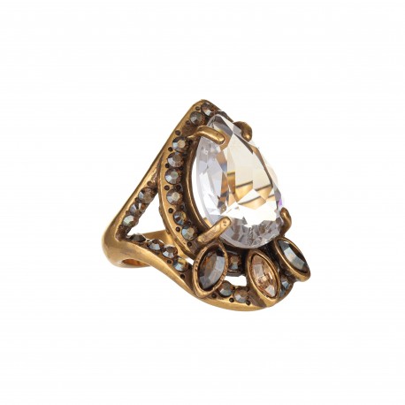 Anel Claudia Arbex Prodigy Cristal Gota Ouro Vintage