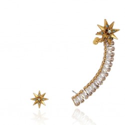 Brinco Claudia Arbex Blue Edition Ear Cuff Zircônia Ouro Vintage