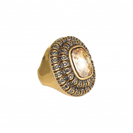 Anel Claudia Arbex Round Botão Cristais Ouro Vintage
