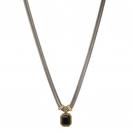 Colar Claudia Arbex Round Longo Pingente Grafite Ouro Vintage