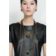 Colar Claudia Arbex Round Longo Pingente Grafite Ouro Vintage