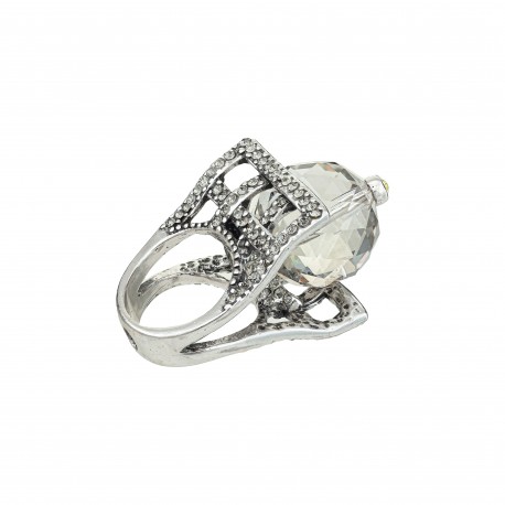 Anel Claudia Arbex Chess Cristal Prata Vintage