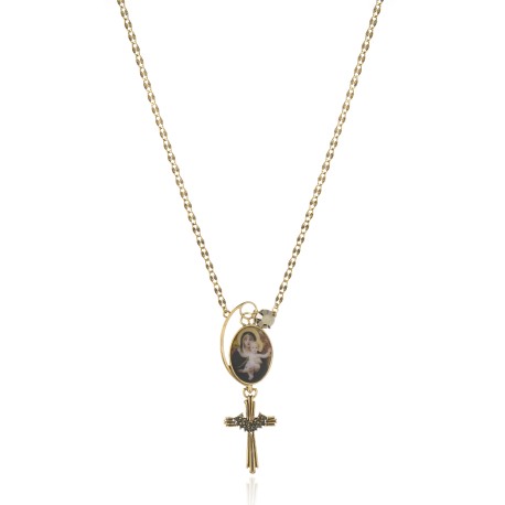 Colar Monica Di Creddo Divinus Santa Maria Crucifixo Ouro Vintage