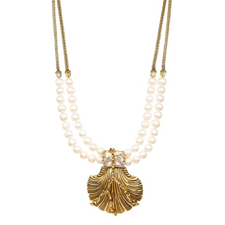 Colar Monica Di Creddo Venus Pérolas Concha Ouro Vintage