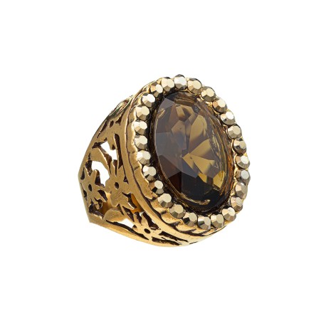 Anel Monica Di Creddo Mallet Oval Cristal Ouro Vintage