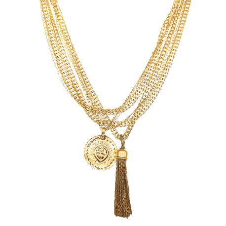 Colar Monica Di Creddo Vedette Medalha Franjas Ouro Vintage