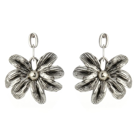Brinco Nádia Gimenes Flor Wild Maxi Metal Prata Vintage