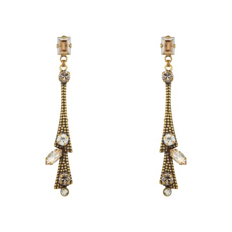 Brinco Korpusnu Clouds Longo Cristais Ouro Vintage