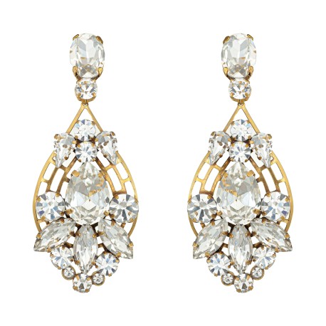 Brinco Korpusnu Lumini Longo Cristais Ouro Vintage