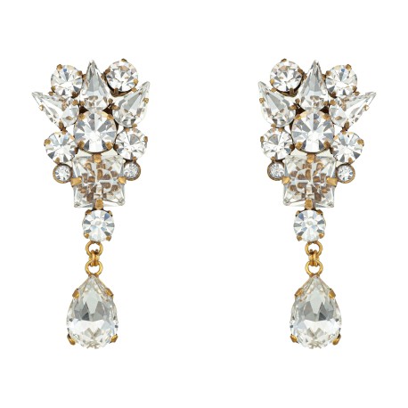 Brinco Korpusnu Lumini Longo Cristais Ouro Vintage