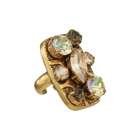Anel Korpusnu Solis Aro Cristais Ouro Vintage