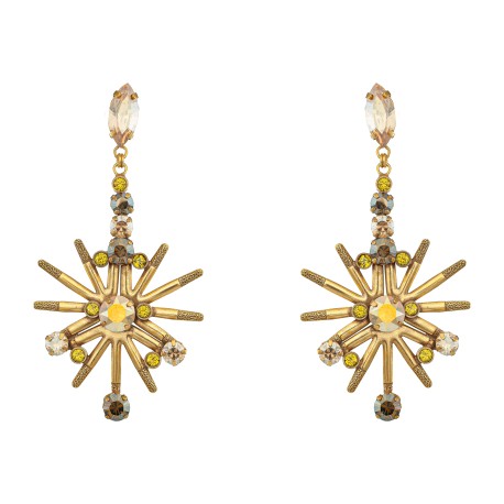 Brinco Korpusnu Solis Longo Cristais Ouro Vintage