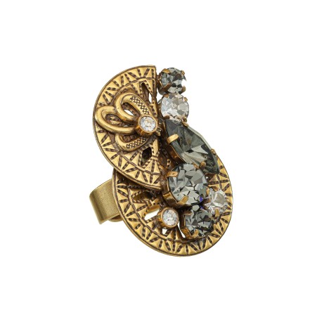 Anel Korpusnu Capri Aro Cristais Ouro Vintage