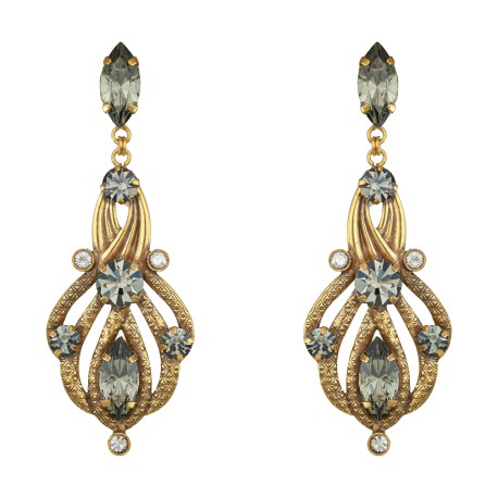Brinco Korpusnu Capri Longo Cristais Ouro Vintage