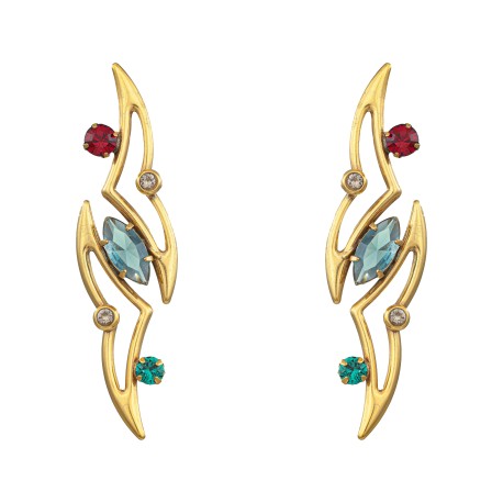 Brinco Korpusnu Cosmic Longo Cristais Ouro Vintage
