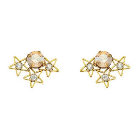Brinco Korpusnu Luz Delicado Cristais Ouro Vintage